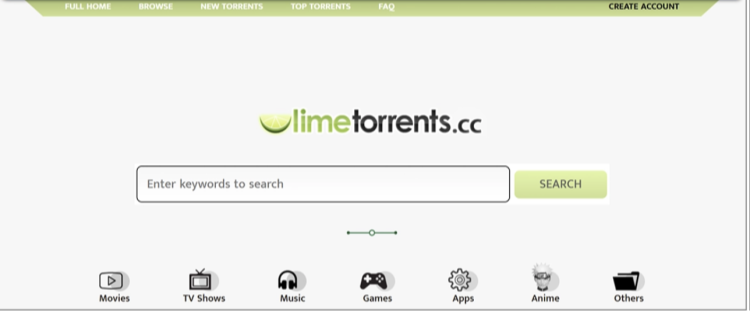 Screenshot of LimeTorrents' home page
