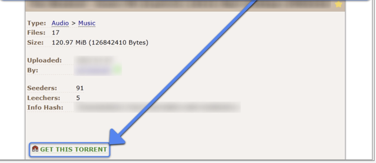 Screenshot showing how to download a torrent via magnet link from ThePirateBay