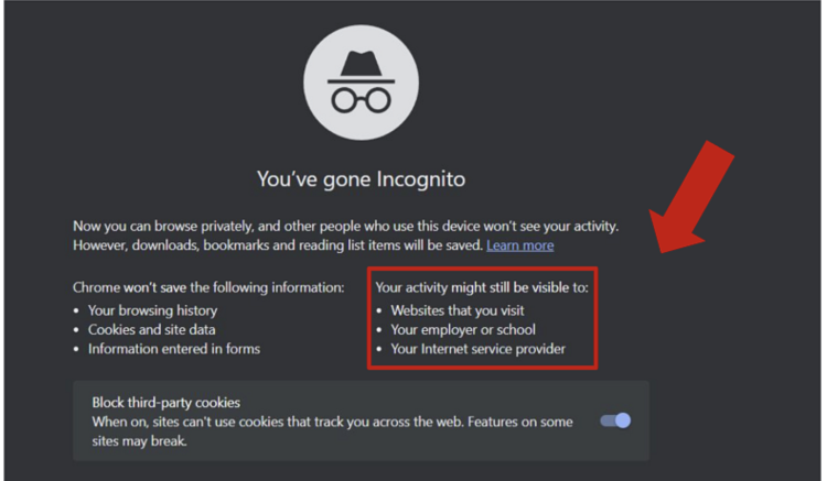 A screenshot of the Google Chrome's Incognito mode.