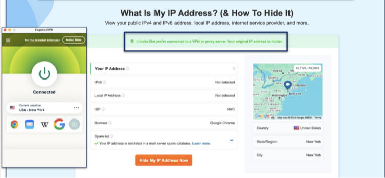 Screenshot of leak test with ExpressVPN connected