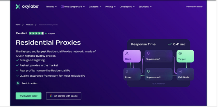 Screenshot of the Oxylabs proxies page