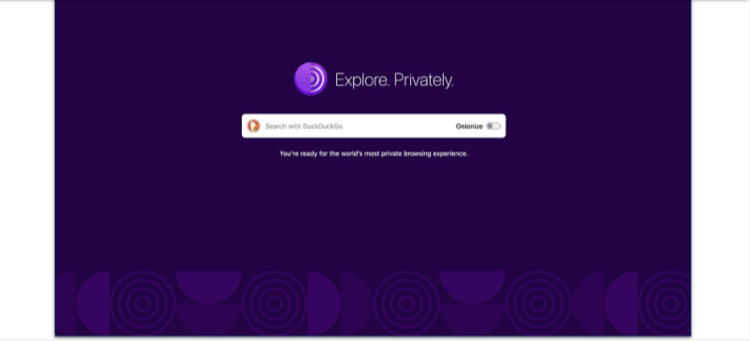 Screenshot of the Tor Browser homepage